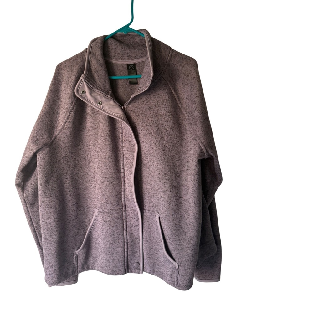 Champion Women Heathered Lavender Full Zip Fleece Jacket XL Snap Collar Athletic